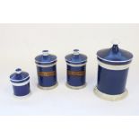 Four C19th pottery chemists apothecary drug jars, two with gilded labels, H25cm