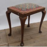 Mid C20th mahogany piano stool with needlework top W46cm D33cm H49cm