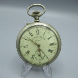 Louis Roskopf late C19th nickel open face keyless wound and pin set pocket watch, with signed