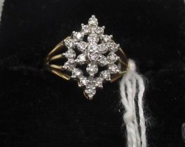 9ct yellow gold diamond cluster ring, stamped 375, size N, 3.2g