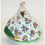 Capodimonte porcelain figure of a lady in period dress holding a fan, printed marks, H25cm
