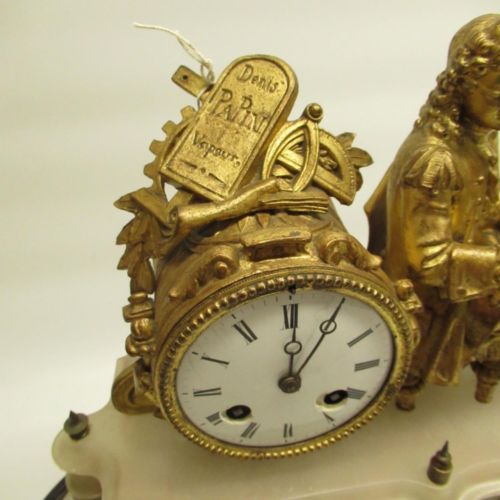 Japy Frere late C19th alabaster and gilt metal figural clock, shaped case with gilt metal mounts, - Image 2 of 5