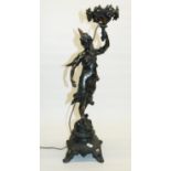 Late c20th Art Nouveau style bronze effect lamp base in the form of a winged female, H67cm