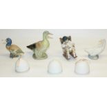 Lladro figure 5448, H12cm, three Lladro bells, and three ducks including one Nao and one M.