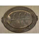 James Dixon & Sons of Sheffield early C20th hot water heated oval meat dish with recessed drainer,
