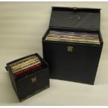 LP and 45rpm carry cases containing Iron Maiden, Adam and the Ants, Magnum, David Lee Roth, etc. (