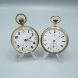 Ingersoll Trenton early C20th rolled gold open faced keyless wound and set pocket watch, monogrammed