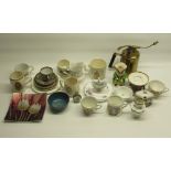 Brass oiler, Coronation ware, Arcadian ware, Florentine China, and other mixed ceramics