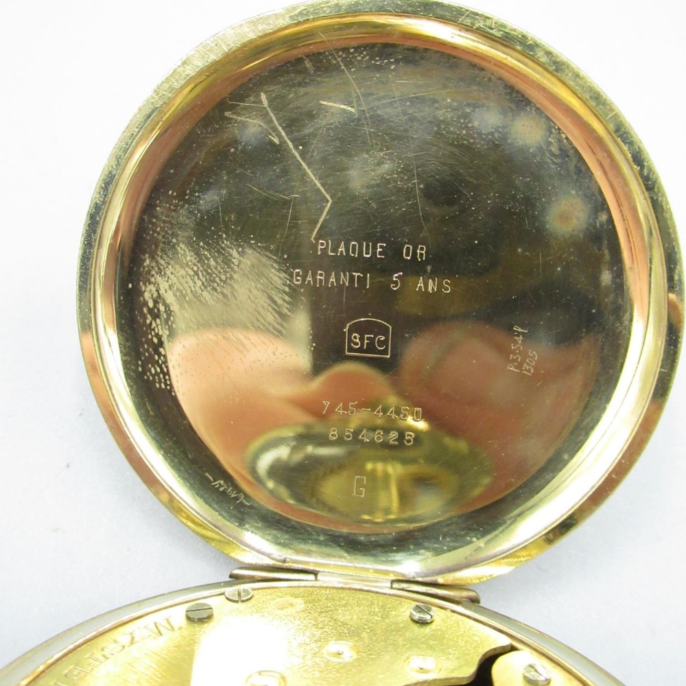 Grosvenor 1930s rolled gold open face keyless wound and set pocket watch, with silvered engine - Image 3 of 7
