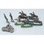 Collection of early C20th flat painted cast lead alloy mounted Cavalry in various Regimental