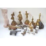 Collection of brassware, canon models, bells, morter and pestle etc