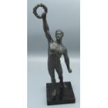 C20th bronzed figure of an Olympian holding a laurel wreath, H34cm