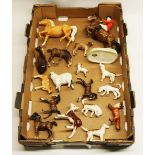 Collection of Beswick animals including huntsman on rearing horse, hounds, fox, foals, etc., most AF