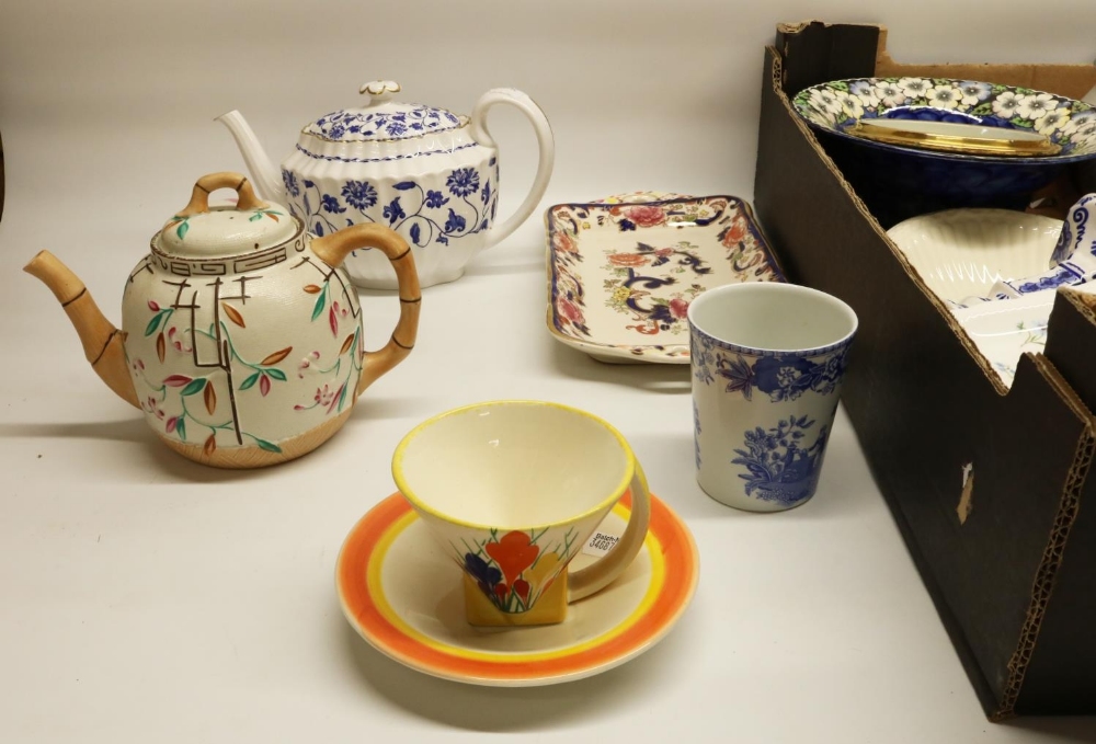 Spode Blue Colonel pattern teapot, Spode Girl at Well pattern beaker, Moorland Pottery Dean - Image 2 of 2