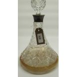 Late C20th cut lead crystal ships decanter with hallmarked collar Birmingham 1988, H31cm