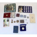 Collection of GB commemorative coins, medals etc. including a ER.II 2002 Golden Jubilee silver proof