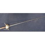 Spanish style cup hilt Rapier with etched triangular form fencing blade with blunted edge with cup