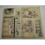 Scrap album filled with WW2 period newspaper satirical comic sketches by artists including Birks,