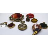 Collection of Victorian and later jewellery including yellow metal mourning pendant set with lock of
