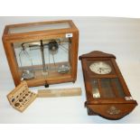 Mid 20th century Microid Chaindial model chemical balance scales complete with weights, and a