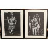 Helen Bronte Boyd (Australian, contemporary): two framed female nude studies, chalk on black