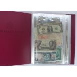 Folder of all world bank notes, many countries represented incl. a small selection of Scottish notes