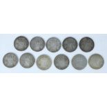 Netherlands 2 1/2 Gulden silver coins, dates 1850, 1854, 1858, 1867, 1870, 1874, 1874, 1875, 1929,