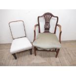 Hepplewhite style mahogany elbow chair, pierced splat and upholstered seat on square tapered