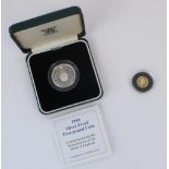 ERII Alderney 2005 Nelson £1 gold proof coin and a 1994 silver proof £2 Tercentenary of the Bank