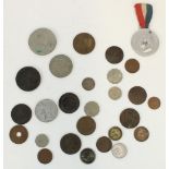 Selection of GB and mixed world coinage, incl. some C18th copper coins and a 1927 Prince Edward