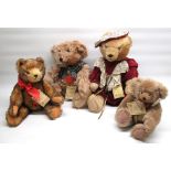 Four Hermann limited edition bears; Grandpa bear 1189/3000, Grandma bear 340/2000, brown bear with