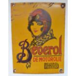 Enamelled sign "Beverol De Motorolie" W22.9xH30.6cm