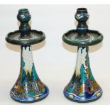 Pair of Dutch Gouda candlesticks, marked Corona, Holland, shape no. 955, H31cm (2)