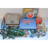 Collection of Thunderbirds toys, a board game, vintage Mettoy Supertype child's typewriter, view