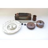 Vintage steam engine water gauge sight glass and tube, a BR tape measure, LNER milk jug, GWR ink