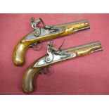 Pair of flintlock dragoon service style pistols, with 7" smooth bore barrels with proof markings,