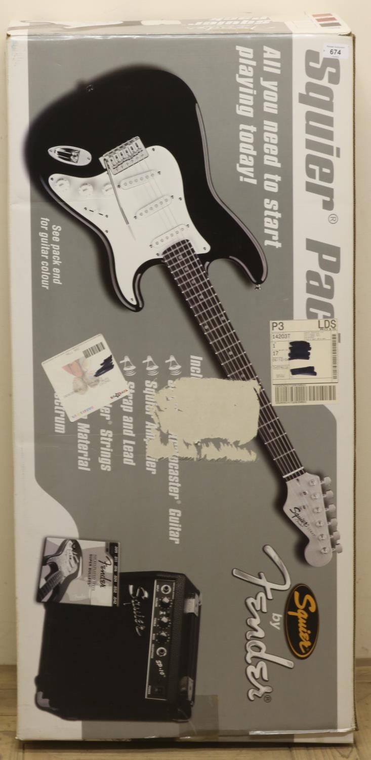 Fender Squier Strat. electric guitar, sunburst finish, and Squier SP.10 230v practice amp, in - Image 3 of 3