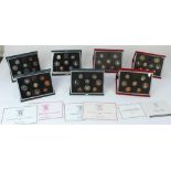 Royal Mint UK proof coin collection date sets, 1983 through 1989, most with certs.