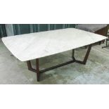 Mid-late 20th century dining table, rectangular white marble top with rounded corners, on openwork
