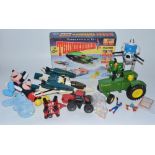 Collection of toys including a BBC Thunderbirds commemorative set, a large die-cast Ertl tractor