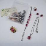 18ct white gold plated set of costume jewellery including a necklace, ring , earrings (no backs) and