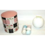 Fabienne Jouvin porcelain three-tiered box, decorated in black, white and pink chrysanthemum panels,