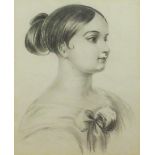 English School (Mid C19th); Profile portrait of a young woman, pencil, unsigned, 19cm x 15.5cm