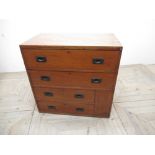 C20th nautical style chest of four long drawers with Campaign style handles, W84cm D48cm H82cm, by