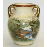 Japanese Satsuma twin handled vase, H16cm