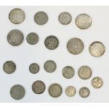 Selection of world silver content coinage incl. Greek, Portuguese, Ottoman etc. Gross 158g