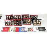 Royal Mint UK proof coin collection date sets, 2001 through 2008, all with certs.