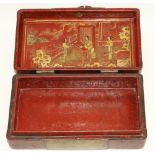 Late 19th /early 20th century Chinese export red lacquered box, lid internally decorated with