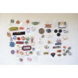 Collection of railway, bus and London Underground pin badges and buttons