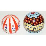 Two mid-20th century glass paperweights incl. Venetian Murano millefiori, H9cm (2)